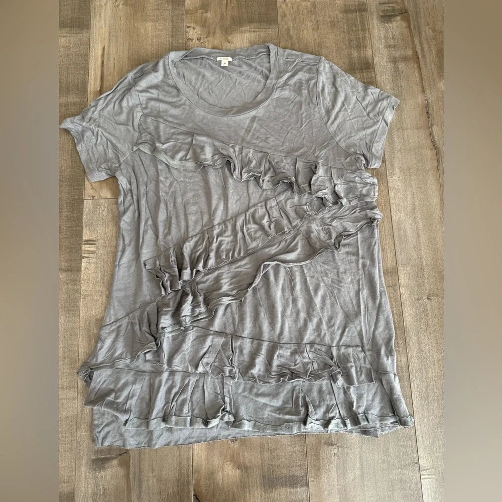 Lot of 2 J Crew Shirts Women Medium Cascading Ruffles Gray Short Sleeve Tank Top